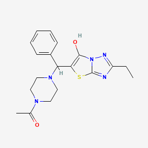 molecular formula C19H23N5O2S B2908841 1-(4-((2-Ethyl-6-hydroxythiazolo[3,2-b][1,2,4]triazol-5-yl)(phenyl)methyl)piperazin-1-yl)ethanone CAS No. 898350-11-3