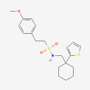 molecular formula C20H27NO3S2 B2908850 2-(4-methoxyphenyl)-N-((1-(thiophen-2-yl)cyclohexyl)methyl)ethanesulfonamide CAS No. 1226437-91-7