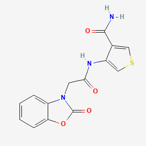 molecular formula C14H11N3O4S B2908851 4-[2-(2-Oxo-2,3-dihydro-1,3-benzoxazol-3-yl)acetamido]thiophene-3-carboxamide CAS No. 2097892-29-8