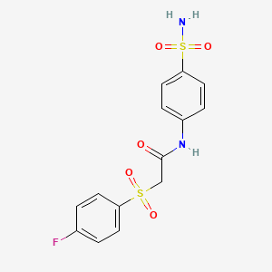 molecular formula C14H13FN2O5S2 B2908856 2-(4-fluorophenyl)sulfonyl-N-(4-sulfamoylphenyl)acetamide CAS No. 887201-81-2