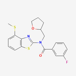 molecular formula C20H19FN2O2S2 B2908876 3-fluoro-N-(4-(methylthio)benzo[d]thiazol-2-yl)-N-((tetrahydrofuran-2-yl)methyl)benzamide CAS No. 923469-41-4