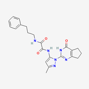 molecular formula C22H24N6O3 B2908880 N1-(3-methyl-1-(4-oxo-4,5,6,7-tetrahydro-3H-cyclopenta[d]pyrimidin-2-yl)-1H-pyrazol-5-yl)-N2-(3-phenylpropyl)oxalamide CAS No. 1014048-23-7