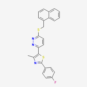 molecular formula C25H18FN3S2 B2908881 2-(4-Fluorophenyl)-4-methyl-5-(6-((naphthalen-1-ylmethyl)thio)pyridazin-3-yl)thiazole CAS No. 923202-98-6