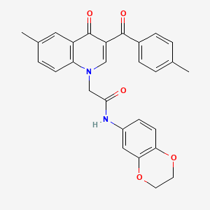 molecular formula C28H24N2O5 B2908907 N-(2,3-dihydrobenzo[b][1,4]dioxin-6-yl)-2-(6-methyl-3-(4-methylbenzoyl)-4-oxoquinolin-1(4H)-yl)acetamide CAS No. 895650-53-0