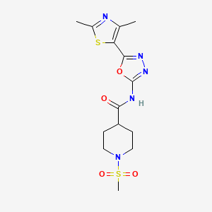 molecular formula C14H19N5O4S2 B2908914 N-(5-(2,4-dimethylthiazol-5-yl)-1,3,4-oxadiazol-2-yl)-1-(methylsulfonyl)piperidine-4-carboxamide CAS No. 1251578-58-1