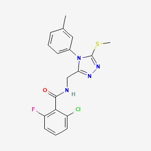 molecular formula C18H16ClFN4OS B2908915 2-chloro-6-fluoro-N-[[4-(3-methylphenyl)-5-methylsulfanyl-1,2,4-triazol-3-yl]methyl]benzamide CAS No. 389070-92-2