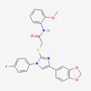 molecular formula C25H20FN3O4S B2908916 2-[4-(1,3-benzodioxol-5-yl)-1-(4-fluorophenyl)imidazol-2-yl]sulfanyl-N-(2-methoxyphenyl)acetamide CAS No. 866348-89-2