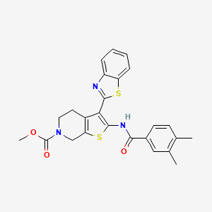 molecular formula C25H23N3O3S2 B2908920 methyl 3-(benzo[d]thiazol-2-yl)-2-(3,4-dimethylbenzamido)-4,5-dihydrothieno[2,3-c]pyridine-6(7H)-carboxylate CAS No. 886951-71-9