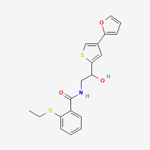 molecular formula C19H19NO3S2 B2908930 2-Ethylsulfanyl-N-[2-[4-(furan-2-yl)thiophen-2-yl]-2-hydroxyethyl]benzamide CAS No. 2380057-19-0