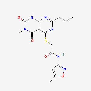 molecular formula C17H20N6O4S B2908932 2-(1,3-dimethyl-2,4-dioxo-7-propylpyrimido[4,5-d]pyrimidin-5-yl)sulfanyl-N-(5-methyl-1,2-oxazol-3-yl)acetamide CAS No. 863002-50-0