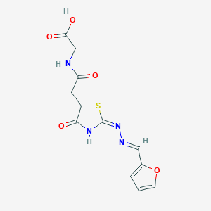 2-(2-((E)-2-((E)-(furan-2-ylmethylene)hydrazono)-4-oxothiazolidin-5-yl)acetamido)acetic acid