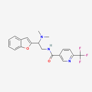 molecular formula C19H18F3N3O2 B2908956 N-(2-(benzofuran-2-yl)-2-(dimethylamino)ethyl)-6-(trifluoromethyl)nicotinamide CAS No. 2034301-62-5