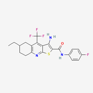 molecular formula C21H19F4N3OS B2908971 3-amino-6-ethyl-N-(4-fluorophenyl)-4-(trifluoromethyl)-5,6,7,8-tetrahydrothieno[2,3-b]quinoline-2-carboxamide CAS No. 939893-72-8
