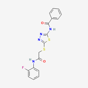 molecular formula C17H13FN4O2S2 B2909012 N-(5-((2-((2-fluorophenyl)amino)-2-oxoethyl)thio)-1,3,4-thiadiazol-2-yl)benzamide CAS No. 392298-10-1