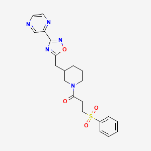 3-(Phenylsulfonyl)-1-(3-((3-(pyrazin-2-yl)-1,2,4-oxadiazol-5-yl)methyl)piperidin-1-yl)propan-1-one