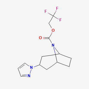molecular formula C13H16F3N3O2 B2909018 2,2,2-trifluoroethyl (1R,5S)-3-(1H-pyrazol-1-yl)-8-azabicyclo[3.2.1]octane-8-carboxylate CAS No. 2309307-52-4