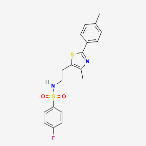 molecular formula C19H19FN2O2S2 B2909023 4-fluoro-N-[2-[4-methyl-2-(4-methylphenyl)-1,3-thiazol-5-yl]ethyl]benzenesulfonamide CAS No. 893994-68-8