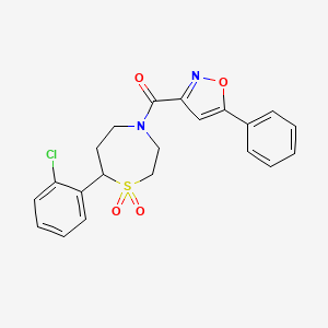 molecular formula C21H19ClN2O4S B2909033 (7-(2-Chlorophenyl)-1,1-dioxido-1,4-thiazepan-4-yl)(5-phenylisoxazol-3-yl)methanone CAS No. 2034459-03-3