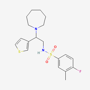 molecular formula C19H25FN2O2S2 B2909059 N-(2-(azepan-1-yl)-2-(thiophen-3-yl)ethyl)-4-fluoro-3-methylbenzenesulfonamide CAS No. 946222-39-5