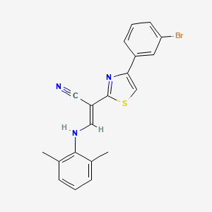 molecular formula C20H16BrN3S B2909074 (E)-2-(4-(3-bromophenyl)thiazol-2-yl)-3-((2,6-dimethylphenyl)amino)acrylonitrile CAS No. 683256-76-0