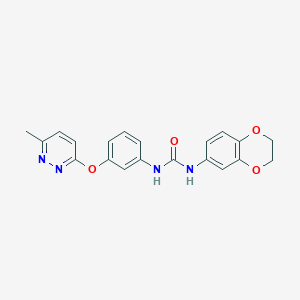 molecular formula C20H18N4O4 B2909087 1-(2,3-Dihydrobenzo[b][1,4]dioxin-6-yl)-3-(3-((6-methylpyridazin-3-yl)oxy)phenyl)urea CAS No. 1207053-62-0