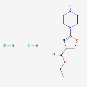 molecular formula C10H17Cl2N3O3 B2909096 Ethyl 2-piperazin-1-yl-1,3-oxazole-4-carboxylate;dihydrochloride CAS No. 2253639-31-3