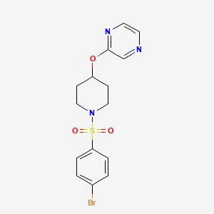 molecular formula C15H16BrN3O3S B2909098 2-((1-((4-Bromophenyl)sulfonyl)piperidin-4-yl)oxy)pyrazine CAS No. 1448044-33-4