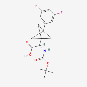 molecular formula C18H21F2NO4 B2909102 2-[3-(3,5-Difluorophenyl)-1-bicyclo[1.1.1]pentanyl]-2-[(2-methylpropan-2-yl)oxycarbonylamino]acetic acid CAS No. 2287260-88-0