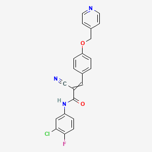 molecular formula C22H15ClFN3O2 B2909130 N-(3-chloro-4-fluorophenyl)-2-cyano-3-{4-[(pyridin-4-yl)methoxy]phenyl}prop-2-enamide CAS No. 1808408-32-3