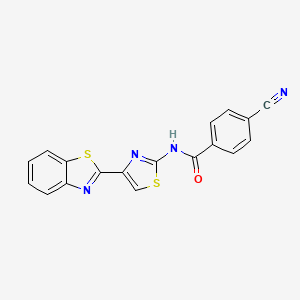 molecular formula C18H10N4OS2 B2909138 N-(4-(benzo[d]thiazol-2-yl)thiazol-2-yl)-4-cyanobenzamide CAS No. 477327-11-0