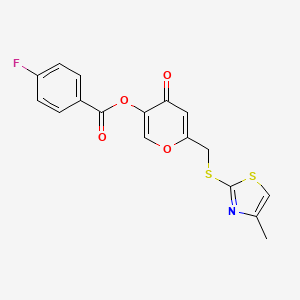 6-(((4-methylthiazol-2-yl)thio)methyl)-4-oxo-4H-pyran-3-yl 4-fluorobenzoate