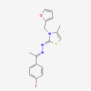 molecular formula C17H16FN3OS B2909142 (Z)-2-((E)-(1-(4-fluorophenyl)ethylidene)hydrazono)-3-(furan-2-ylmethyl)-4-methyl-2,3-dihydrothiazole CAS No. 402945-61-3