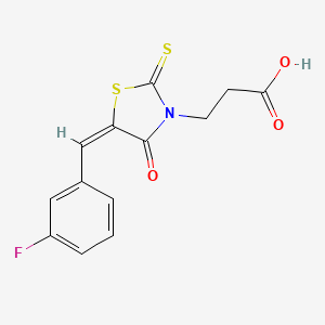 molecular formula C13H10FNO3S2 B2909143 3-[(5E)-5-[(3-fluorophenyl)methylidene]-4-oxo-2-sulfanylidene-1,3-thiazolidin-3-yl]propanoic acid CAS No. 380889-37-2