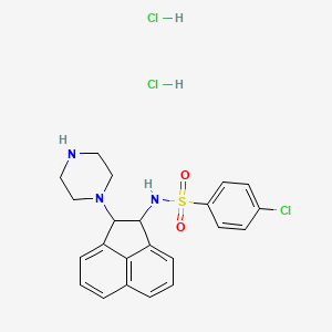 molecular formula C22H24Cl3N3O2S B2909157 4-Chloro-N-(2-piperazin-1-yl-1,2-dihydroacenaphthylen-1-yl)benzenesulfonamide;dihydrochloride CAS No. 2445786-19-4