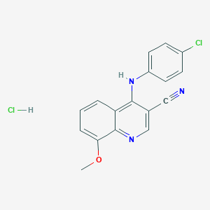 molecular formula C17H13Cl2N3O B2909164 4-((4-Chlorophenyl)amino)-8-methoxyquinoline-3-carbonitrile hydrochloride CAS No. 1323501-88-7