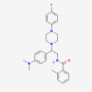 molecular formula C28H33FN4O B2909192 N-{2-[4-(dimethylamino)phenyl]-2-[4-(4-fluorophenyl)piperazin-1-yl]ethyl}-2-methylbenzamide CAS No. 946365-18-0