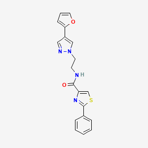 molecular formula C19H16N4O2S B2909198 N-(2-(4-(furan-2-yl)-1H-pyrazol-1-yl)ethyl)-2-phenylthiazole-4-carboxamide CAS No. 2034550-93-9