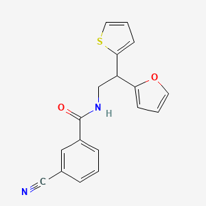 molecular formula C18H14N2O2S B2909203 3-cyano-N-[2-(furan-2-yl)-2-(thiophen-2-yl)ethyl]benzamide CAS No. 2097883-19-5