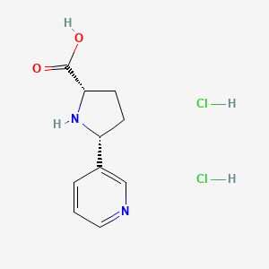 molecular formula C10H14Cl2N2O2 B2909207 (2S,5R)-5-Pyridin-3-ylpyrrolidine-2-carboxylic acid;dihydrochloride CAS No. 2418596-47-9