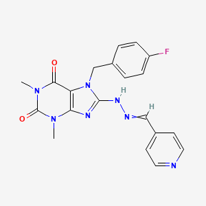 molecular formula C20H18FN7O2 B2909220 7-[(4-Fluorophenyl)methyl]-1,3-dimethyl-8-[2-(pyridin-4-ylmethylidene)hydrazinyl]purine-2,6-dione CAS No. 377066-15-4