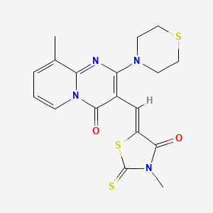 molecular formula C18H18N4O2S3 B2909226 (Z)-3-methyl-5-((9-methyl-4-oxo-2-thiomorpholino-4H-pyrido[1,2-a]pyrimidin-3-yl)methylene)-2-thioxothiazolidin-4-one CAS No. 497230-60-1