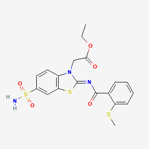 (E)-ethyl 2-(2-((2-(methylthio)benzoyl)imino)-6-sulfamoylbenzo[d]thiazol-3(2H)-yl)acetate