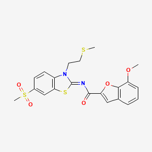 molecular formula C21H20N2O5S3 B2909245 (Z)-7-methoxy-N-(6-(methylsulfonyl)-3-(2-(methylthio)ethyl)benzo[d]thiazol-2(3H)-ylidene)benzofuran-2-carboxamide CAS No. 1005952-67-9
