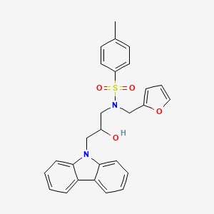 molecular formula C27H26N2O4S B2909262 N-(3-carbazol-9-yl-2-hydroxypropyl)-N-(furan-2-ylmethyl)-4-methylbenzenesulfonamide CAS No. 313398-74-2
