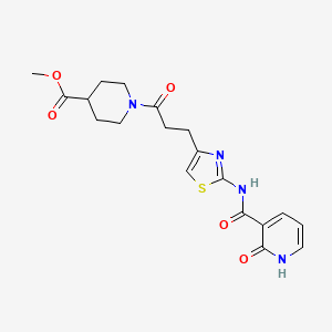 molecular formula C19H22N4O5S B2909274 Methyl 1-(3-(2-(2-oxo-1,2-dihydropyridine-3-carboxamido)thiazol-4-yl)propanoyl)piperidine-4-carboxylate CAS No. 1091436-18-8
