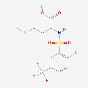 molecular formula C12H13ClF3NO4S2 B2909281 2-[2-Chloro-5-(trifluoromethyl)benzenesulfonamido]-4-(methylsulfanyl)butanoic acid CAS No. 1008945-26-3