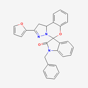 molecular formula C28H21N3O3 B2909285 1'-Benzyl-2-(furan-2-yl)-1,10b-dihydrospiro[benzo[e]pyrazolo[1,5-c][1,3]oxazine-5,3'-indolin]-2'-one CAS No. 327074-43-1