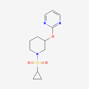 molecular formula C12H17N3O3S B2909313 2-((1-(Cyclopropylsulfonyl)piperidin-3-yl)oxy)pyrimidine CAS No. 2034576-75-3