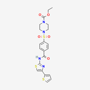 molecular formula C21H22N4O5S3 B2909314 Ethyl 4-((4-((4-(thiophen-2-yl)thiazol-2-yl)carbamoyl)phenyl)sulfonyl)piperazine-1-carboxylate CAS No. 361174-21-2