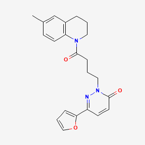 molecular formula C22H23N3O3 B2909318 6-(furan-2-yl)-2-(4-(6-methyl-3,4-dihydroquinolin-1(2H)-yl)-4-oxobutyl)pyridazin-3(2H)-one CAS No. 1021071-82-8
